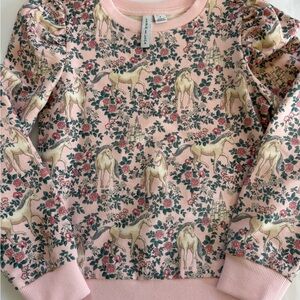 Janie and Jack Pink Unicorn Floral Sweatshirt | Girls Size 6